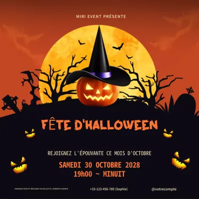 Orange et noir Illustratif Horreur Halloween Party Instagram Square Post