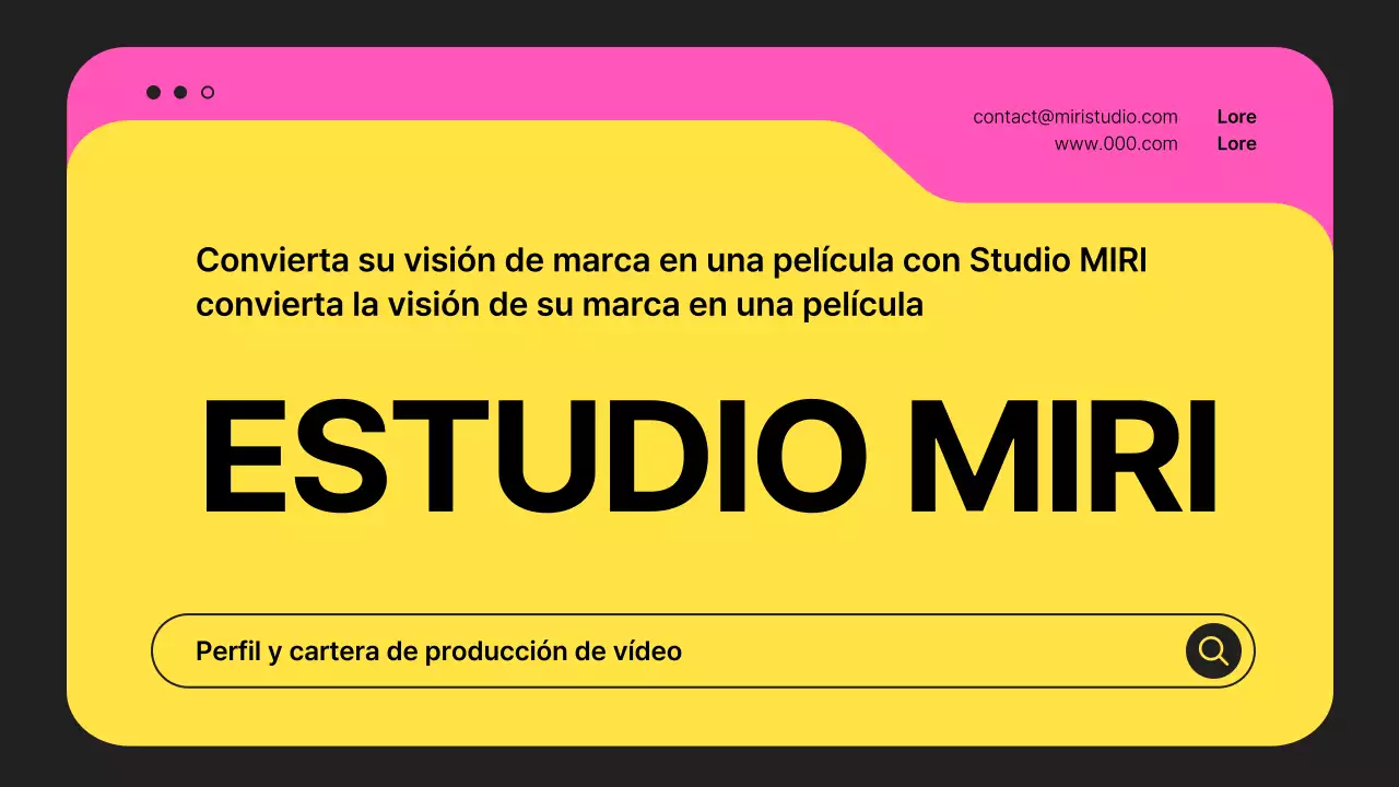 Un sencillo prospecto de productora de vídeo en negro y colores neón