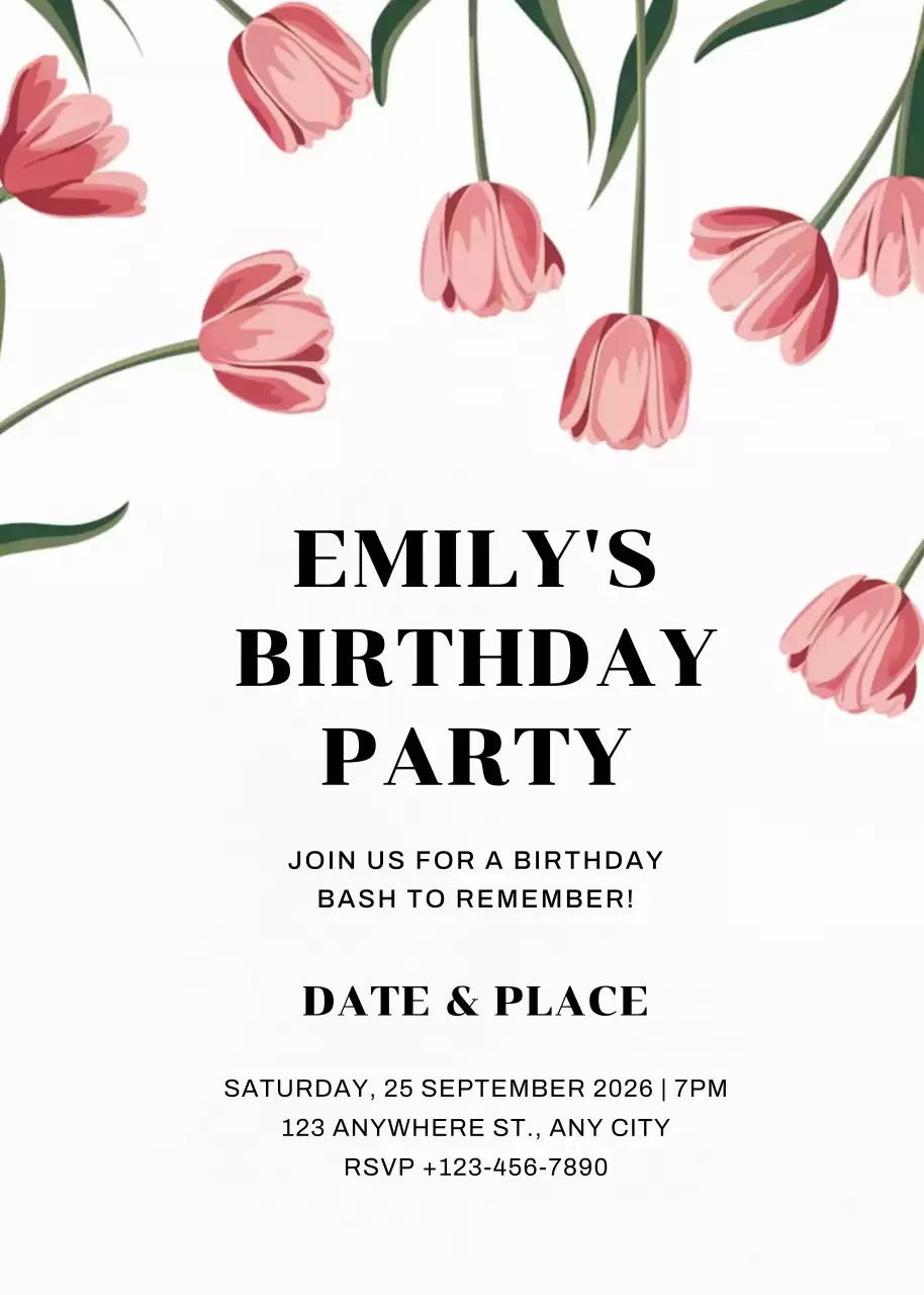 lời mời sinh nhật hoa màu hồng