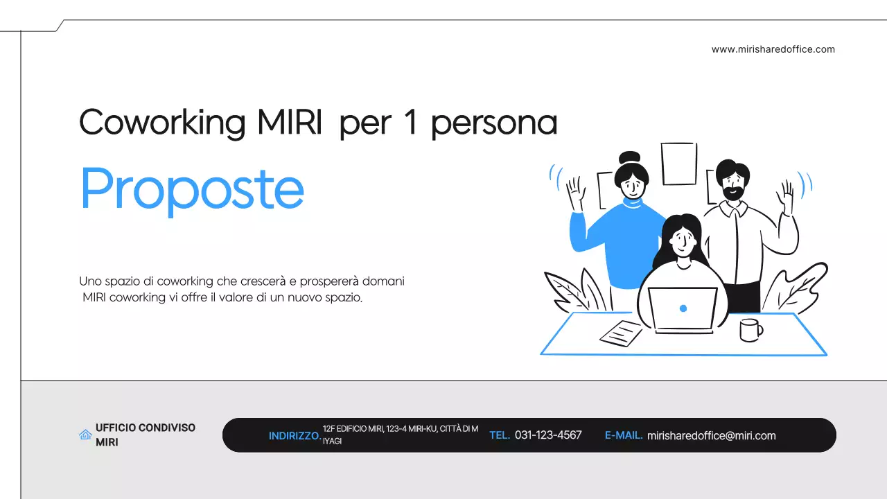 Una semplice proposta di spazio di coworking in nero e blu