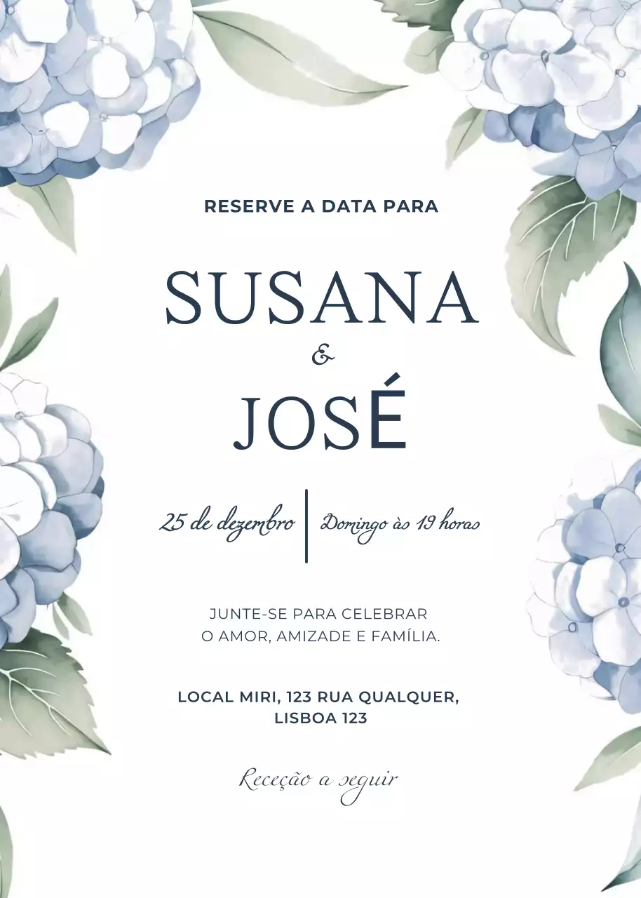 Convite de casamento azul estilo elegante