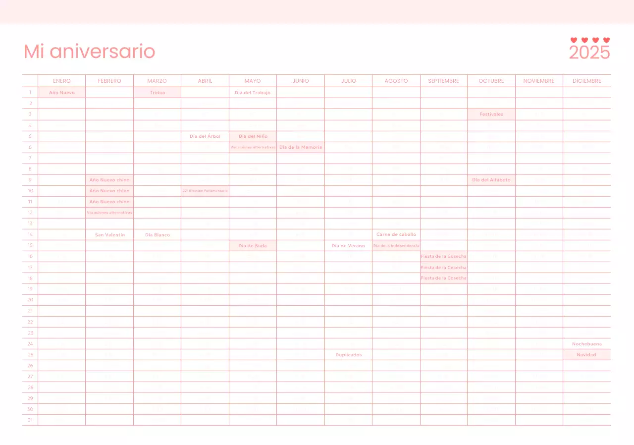 Calendario de 365 días de aniversario Pink Baby Simple