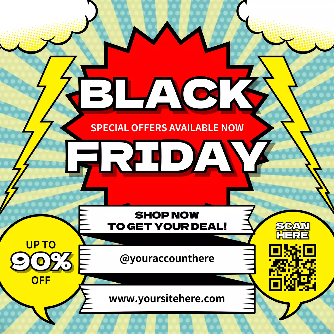 Yellow Comic Black Friday Promotion Social Media Post