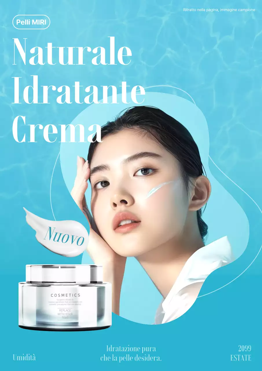 Pubblicità di cosmetici moderni di colore azzurro