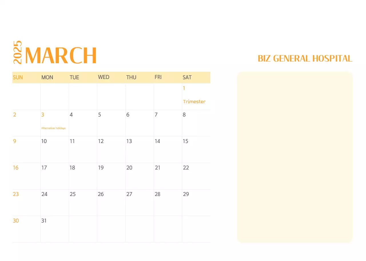 Hospital calendar with green photo frame