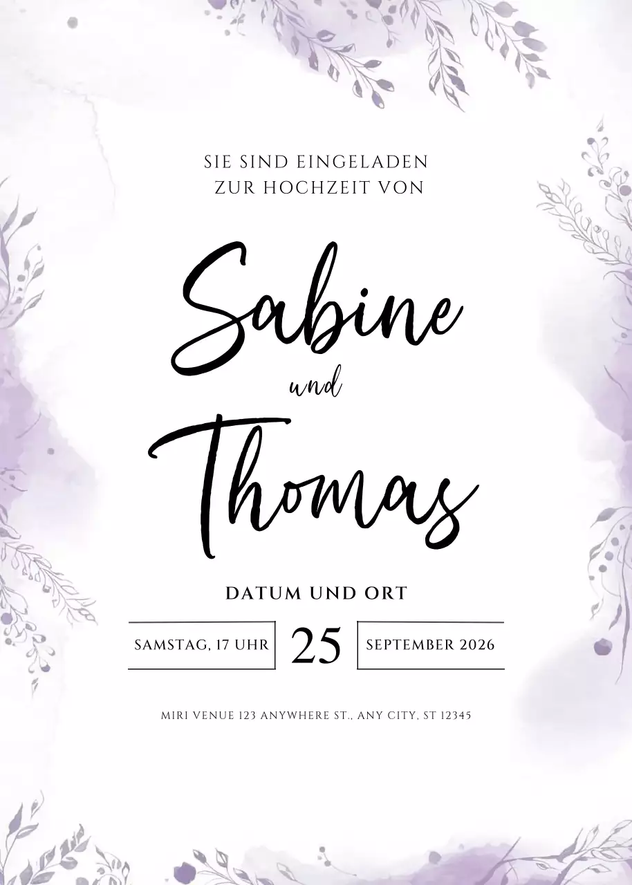 lila elegante Hochzeitseinladung