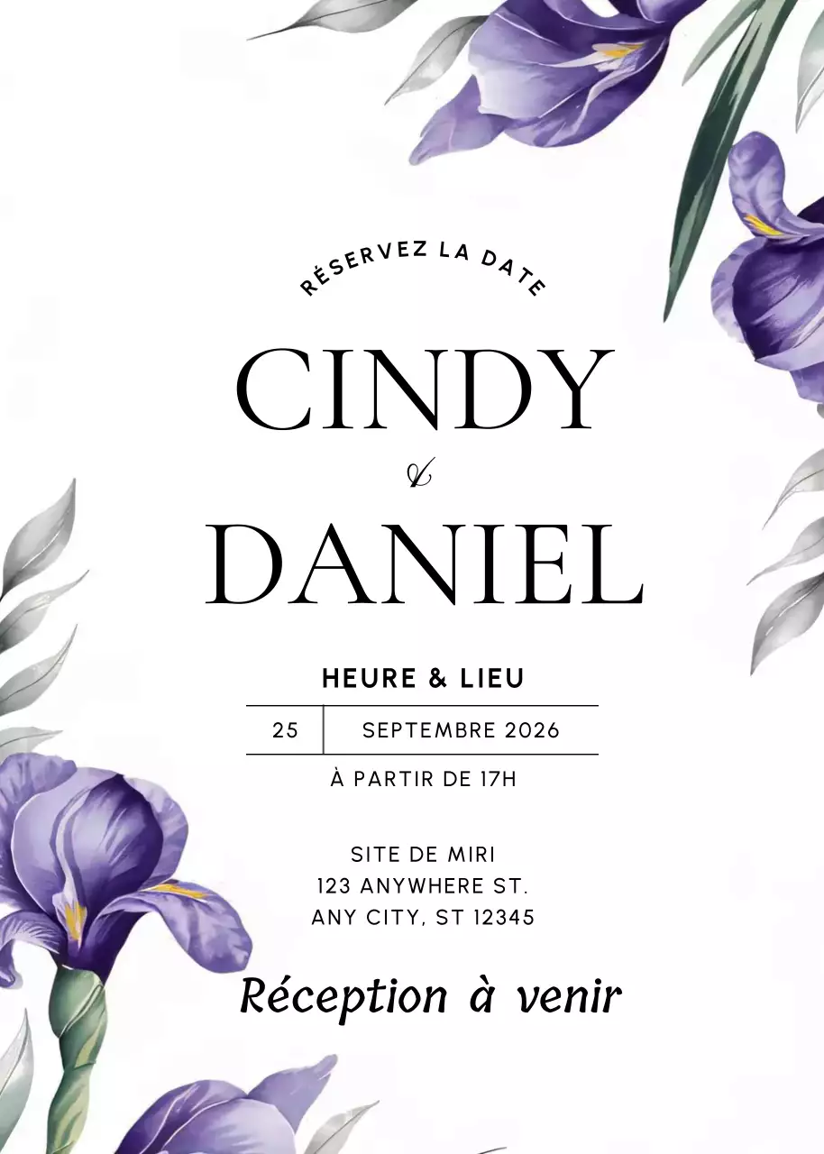 invitation de mariage élégante en violet