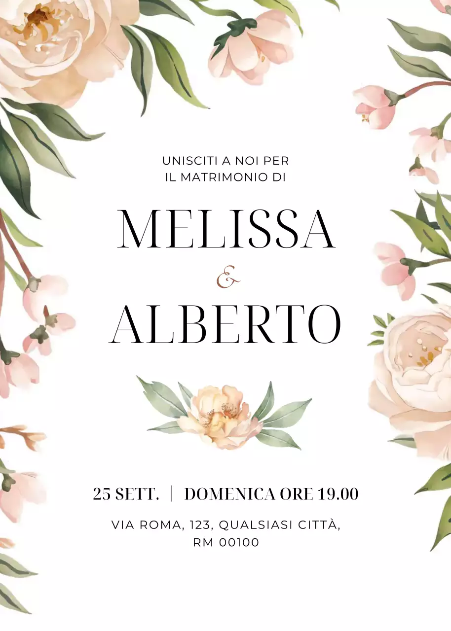 Invito di nozze floreale verde beige stile elegante