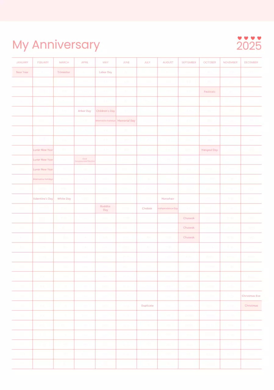 Pink Baby Simple 365-Day Anniversary Calendar