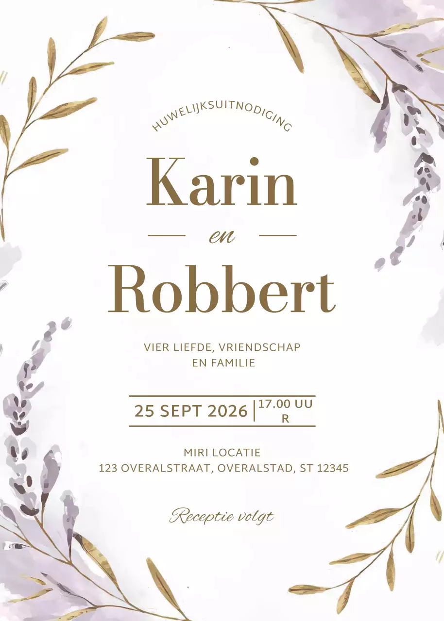 beige elegante huwelijksuitnodiging