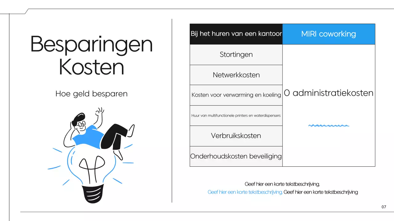 Een eenvoudig zwart-blauw voorstel voor een coworkingruimte