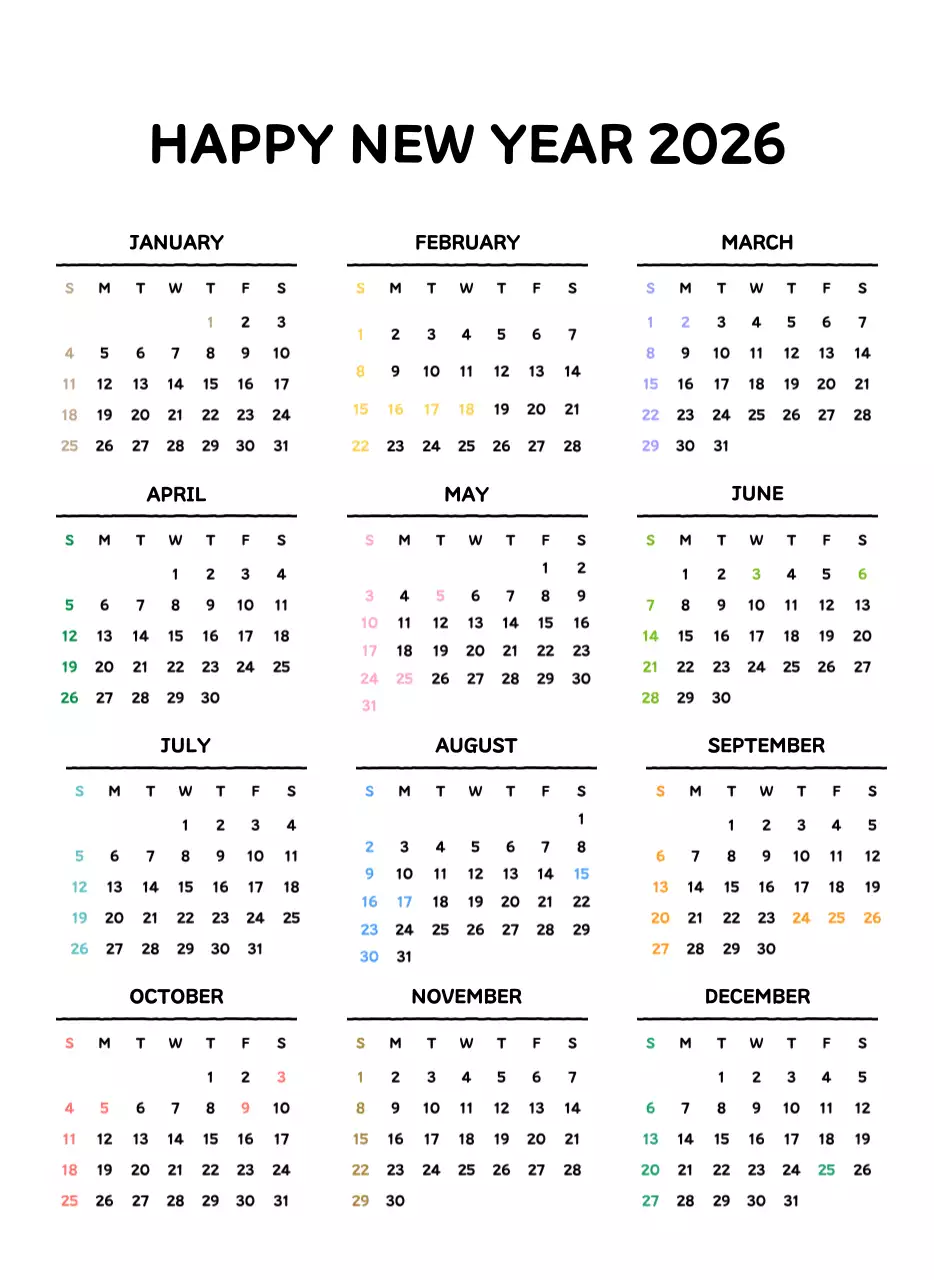 아기자기한 선 스타일의 일러스트 달력 캘린더