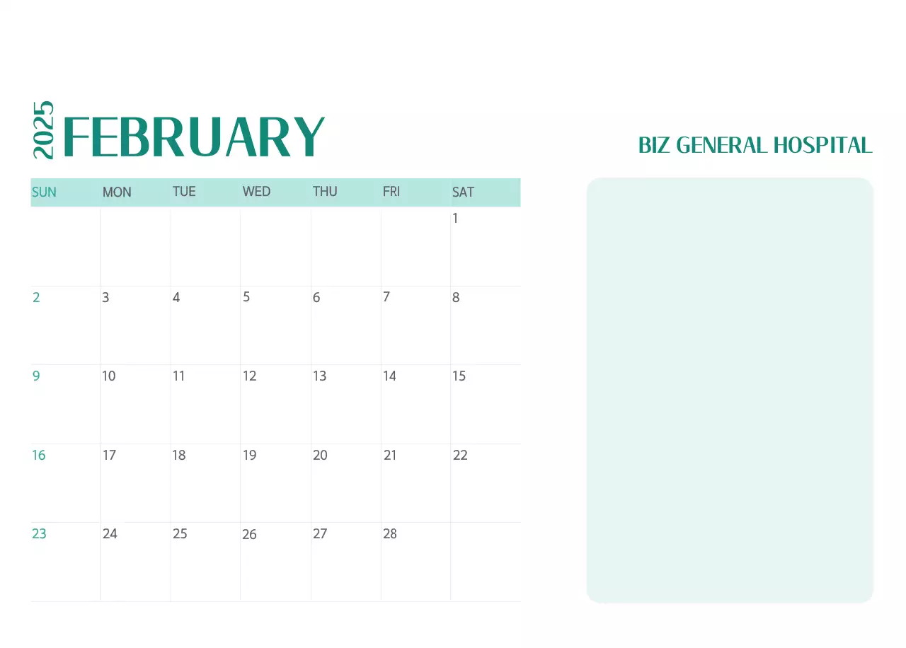 Hospital calendar with green photo frame