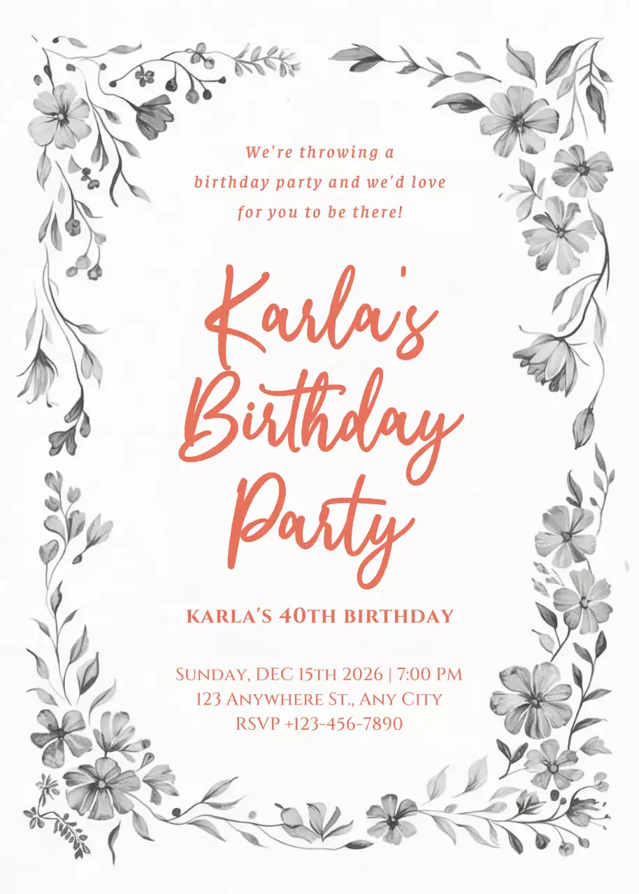coral elegant birthday invitation