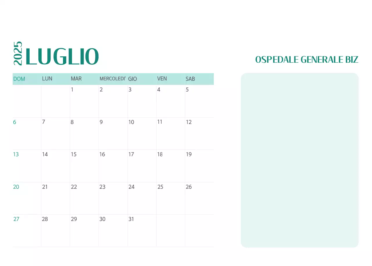 Calendario ospedaliero in cornice verde