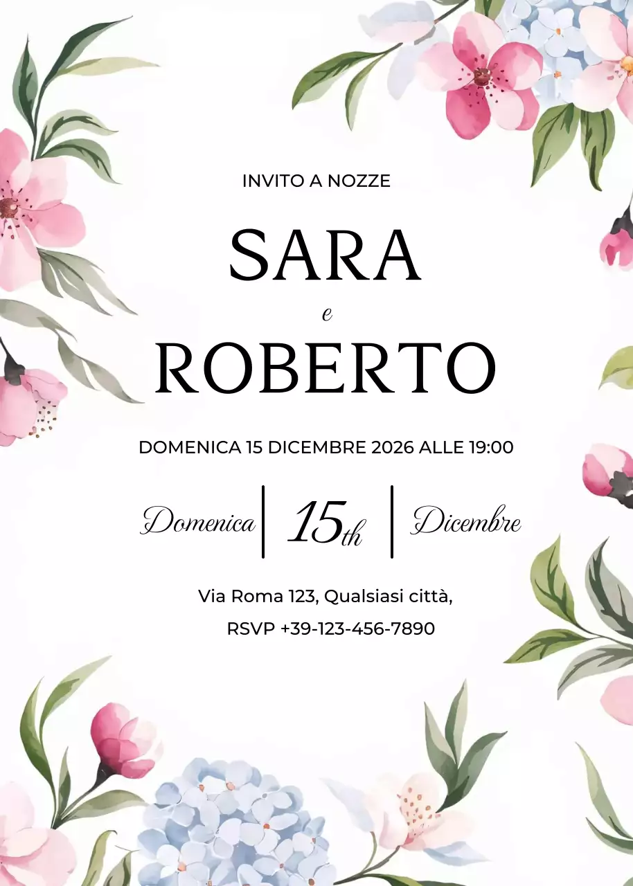 Invito di nozze floreale rosa blu verde