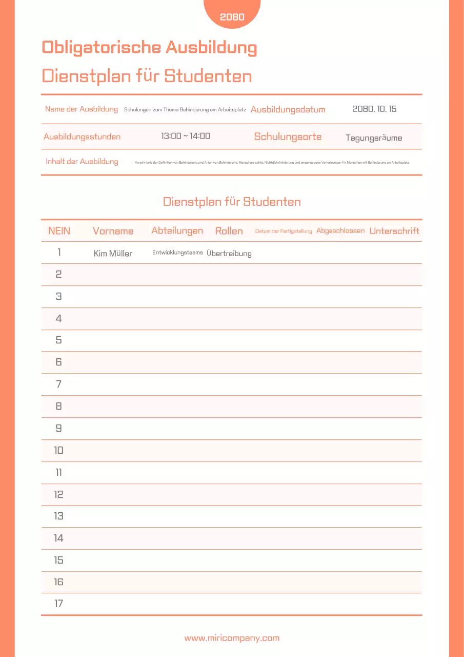 Rekrutierung für Orange Neat Training
