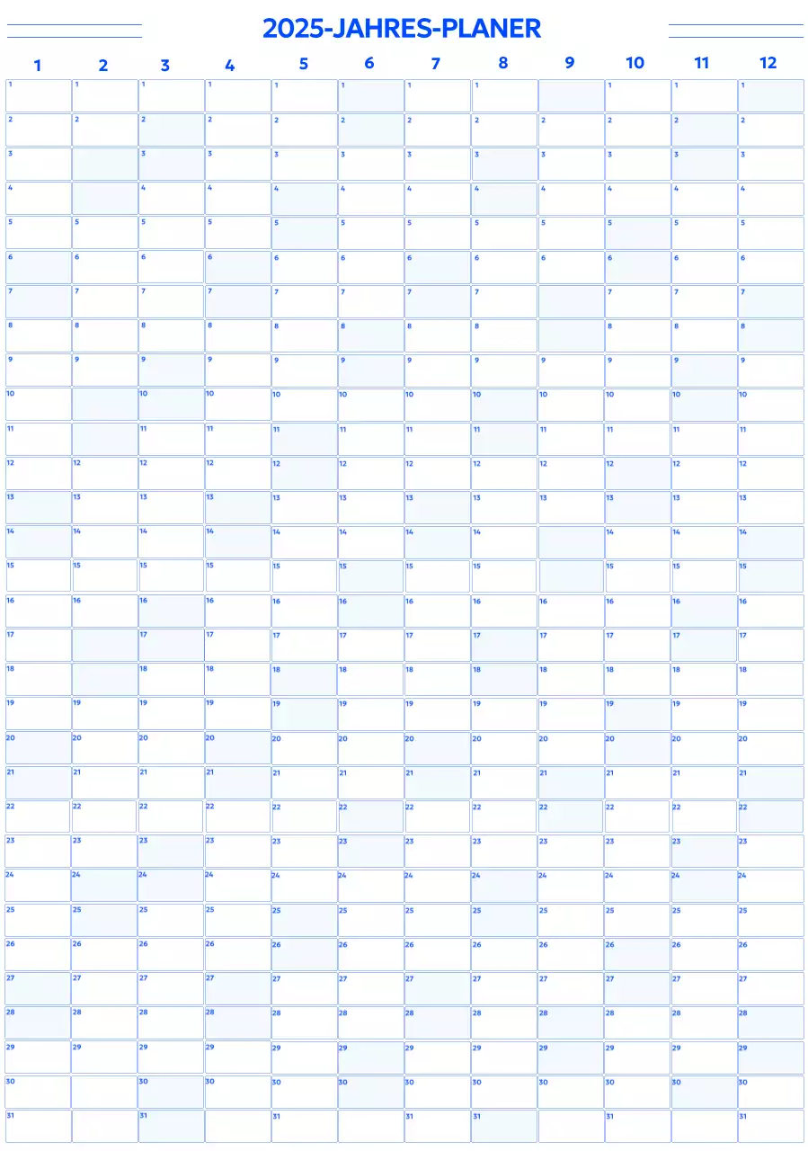 Ein einfacher Jahreskalender im gotischen Stil mit blauen runden Quadraten