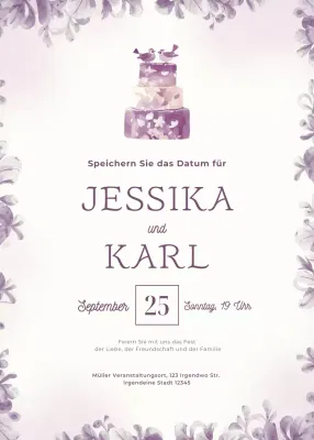 Lila Hochzeitseinladung im eleganten Stil