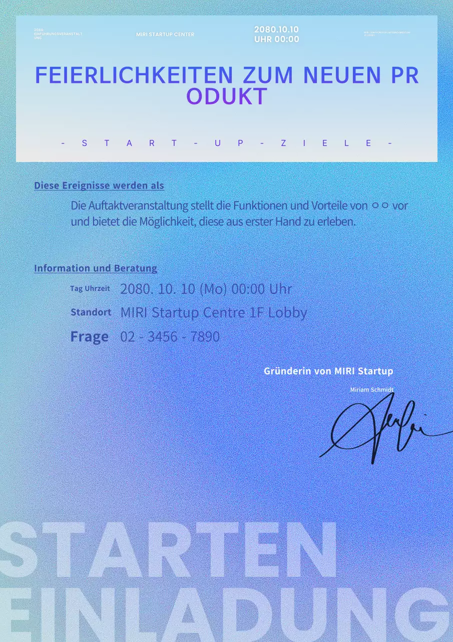 Moderne Einladung zu einem neuen Produkt in Blau