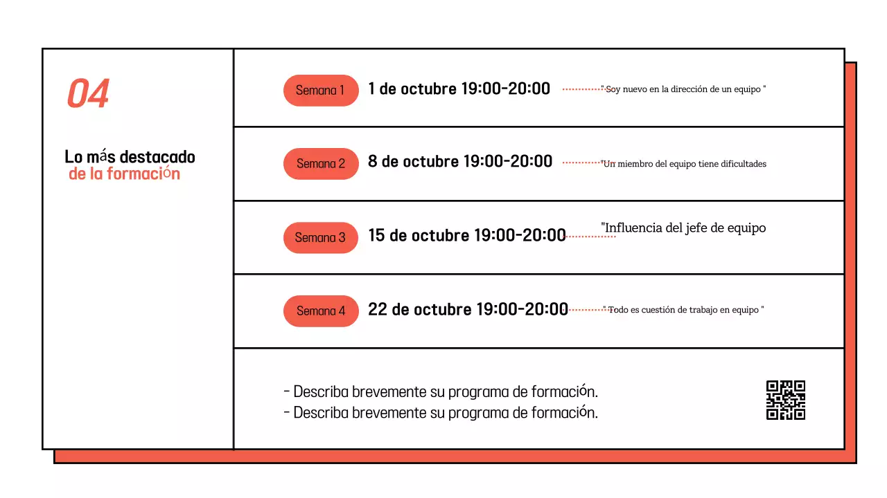 Promocione un sencillo seminario interno en blanco y naranja