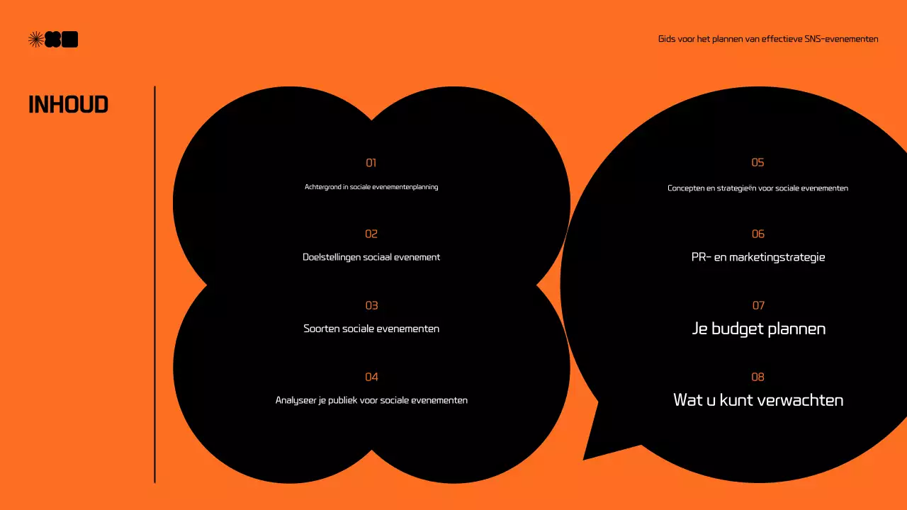 Modern voorstel voor sociale-mediamarketing in zwart en oranje