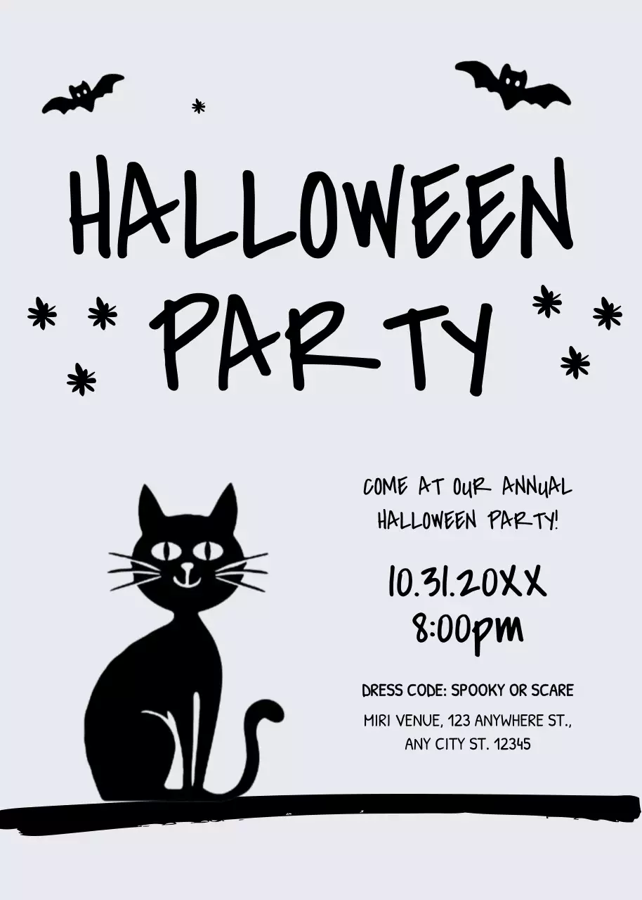 Lời mời dự tiệc Halloween màu đen xám phong cách tối giản