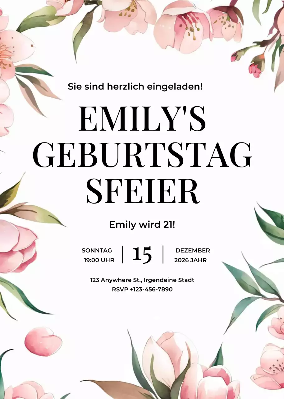 Rosa grün braun geblümte Geburtstagseinladung