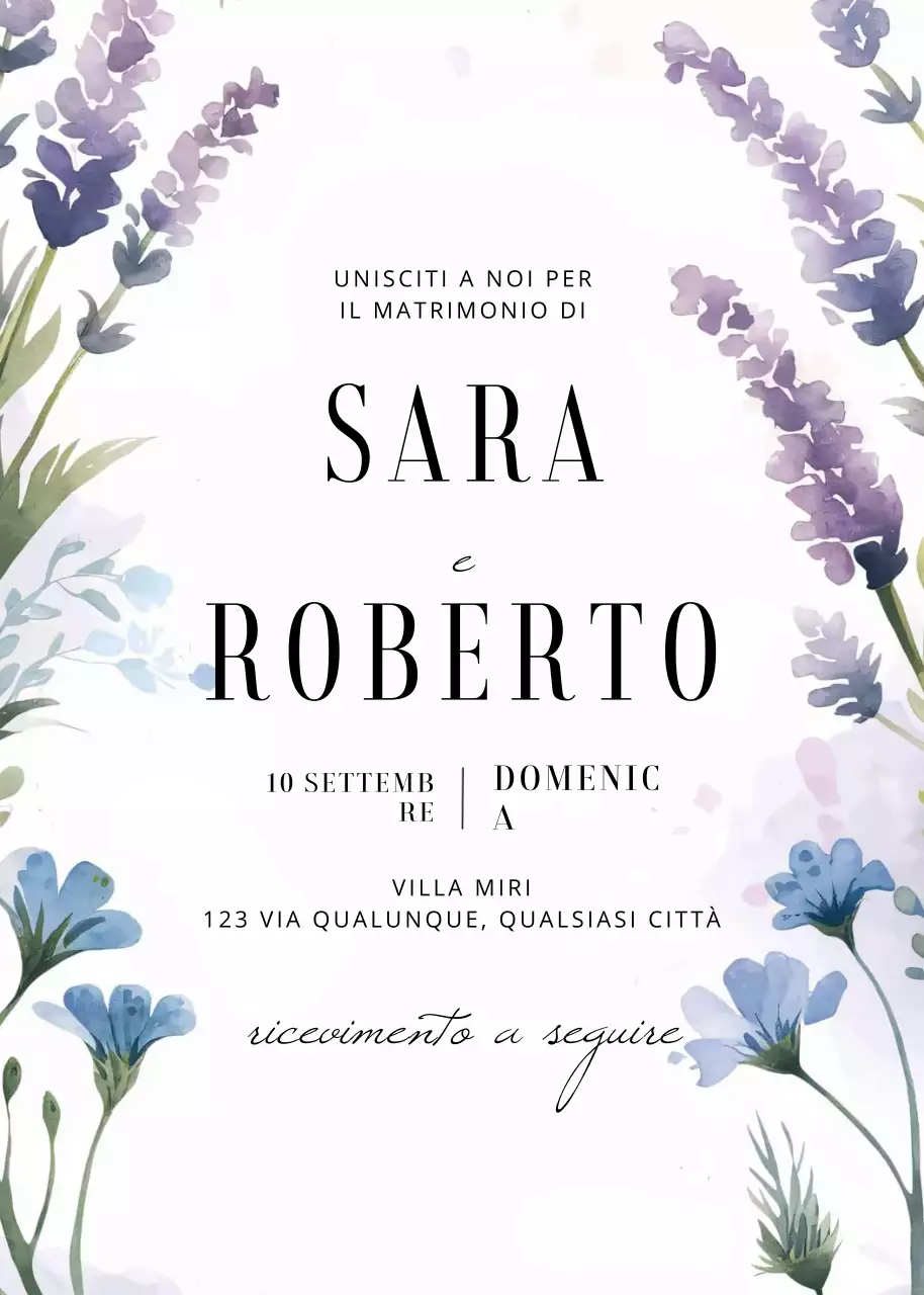 Invito di nozze elegante blu viola verde