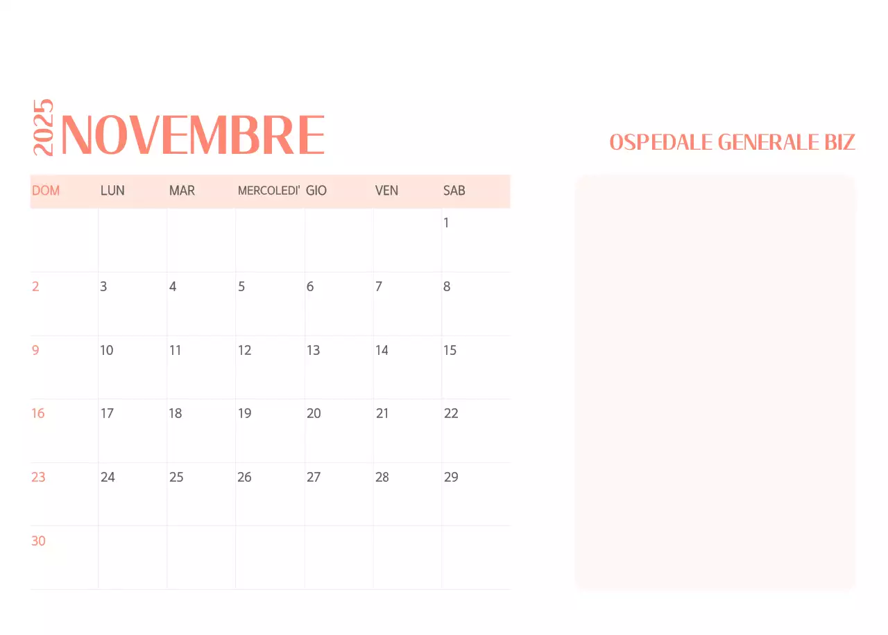 Calendario ospedaliero in cornice verde