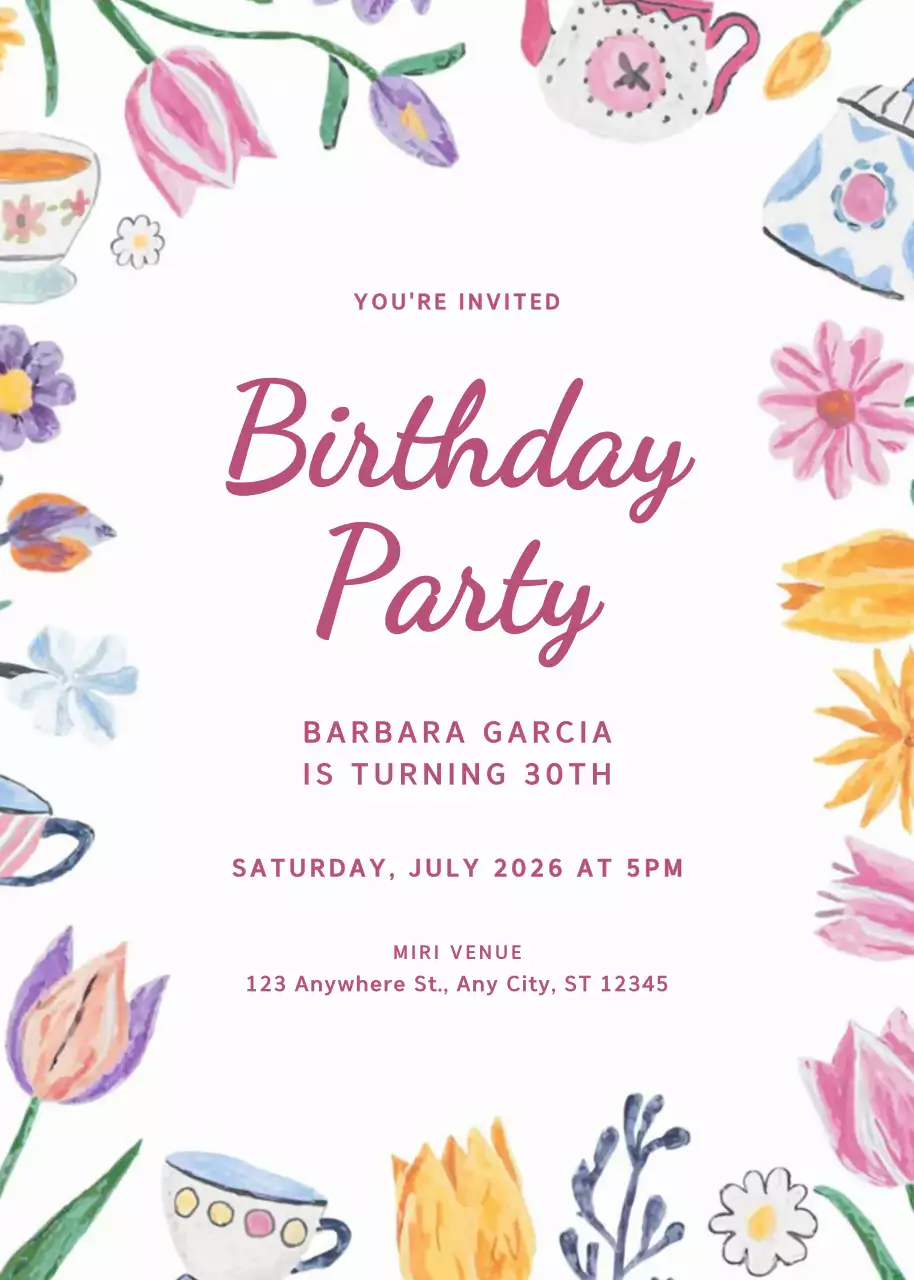 Colorful Floral Birthday Invitation