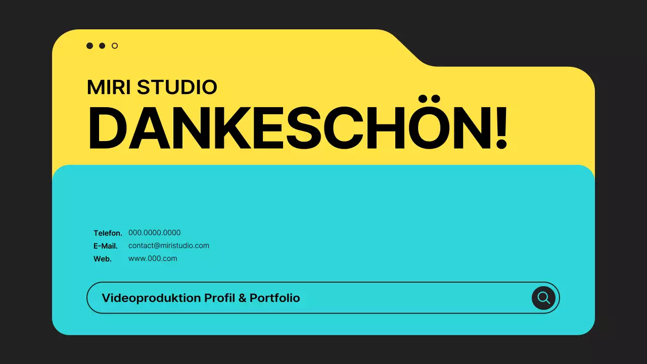 Ein einfacher Prospekt für eine Videoproduktionsfirma in Schwarz und Neonfarben