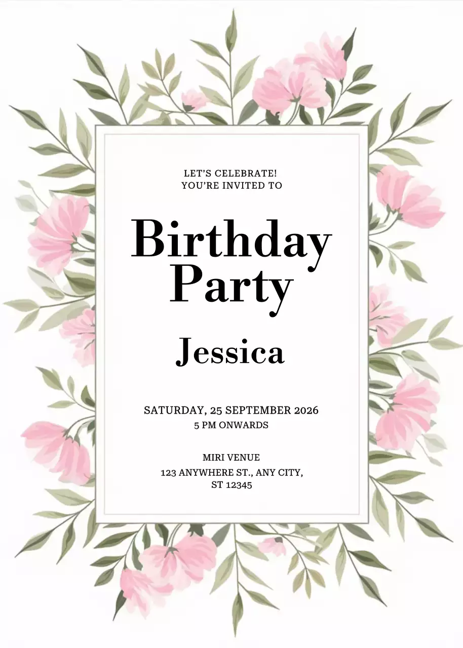 Thiệp mời sinh nhật hoa hồng