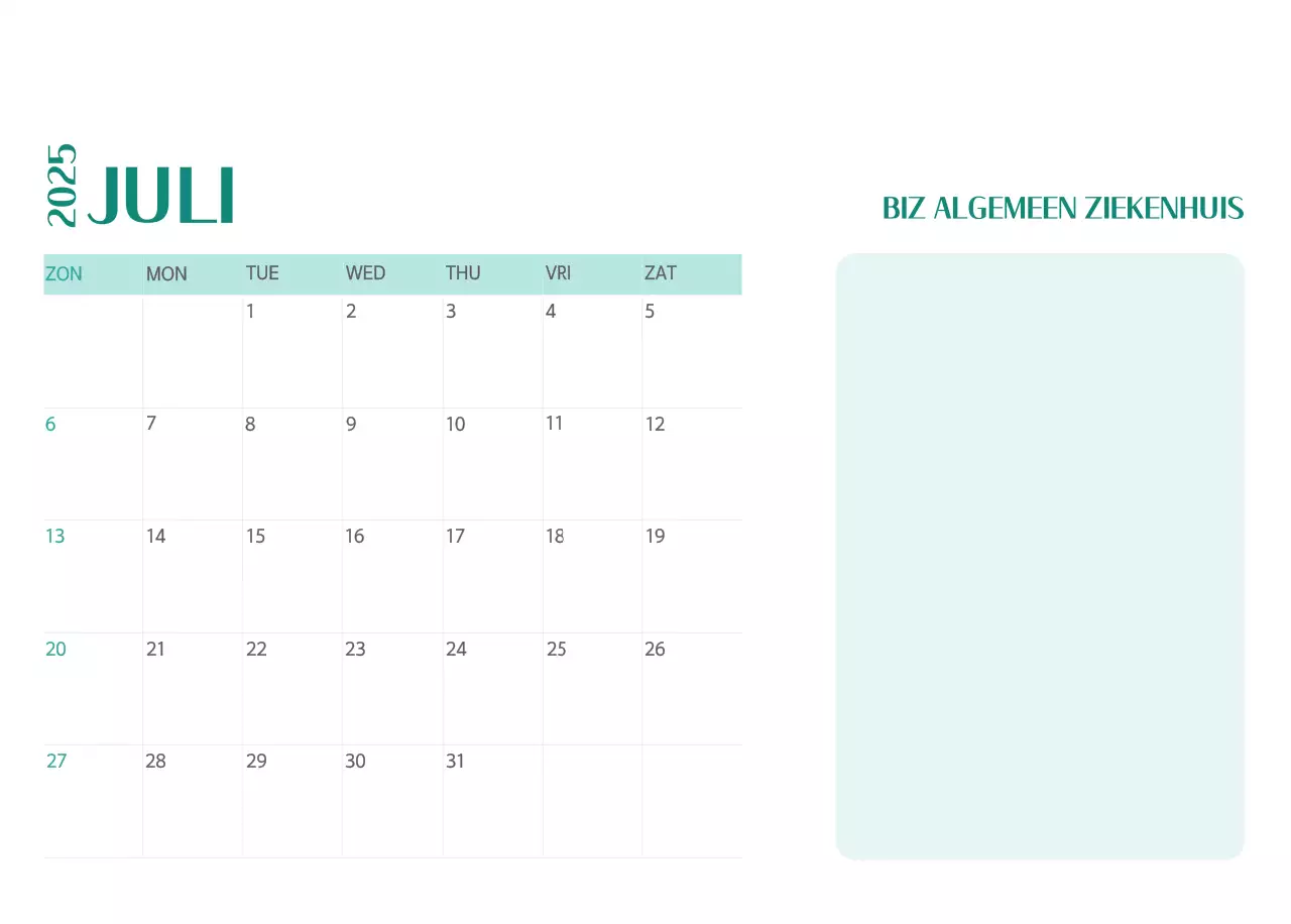 Ziekenhuiskalender in groen fotolijstje