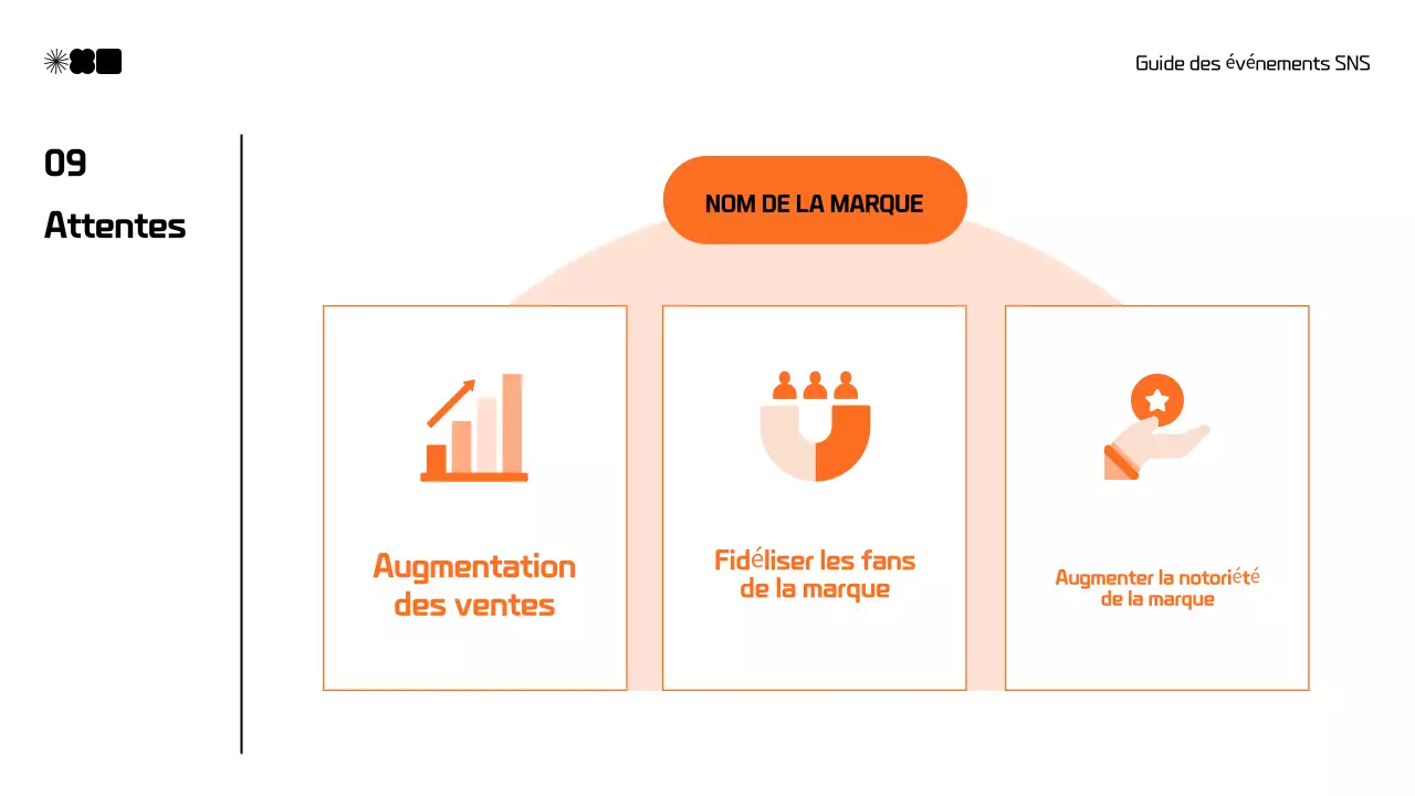 Proposition moderne de marketing des médias sociaux en noir et orange
