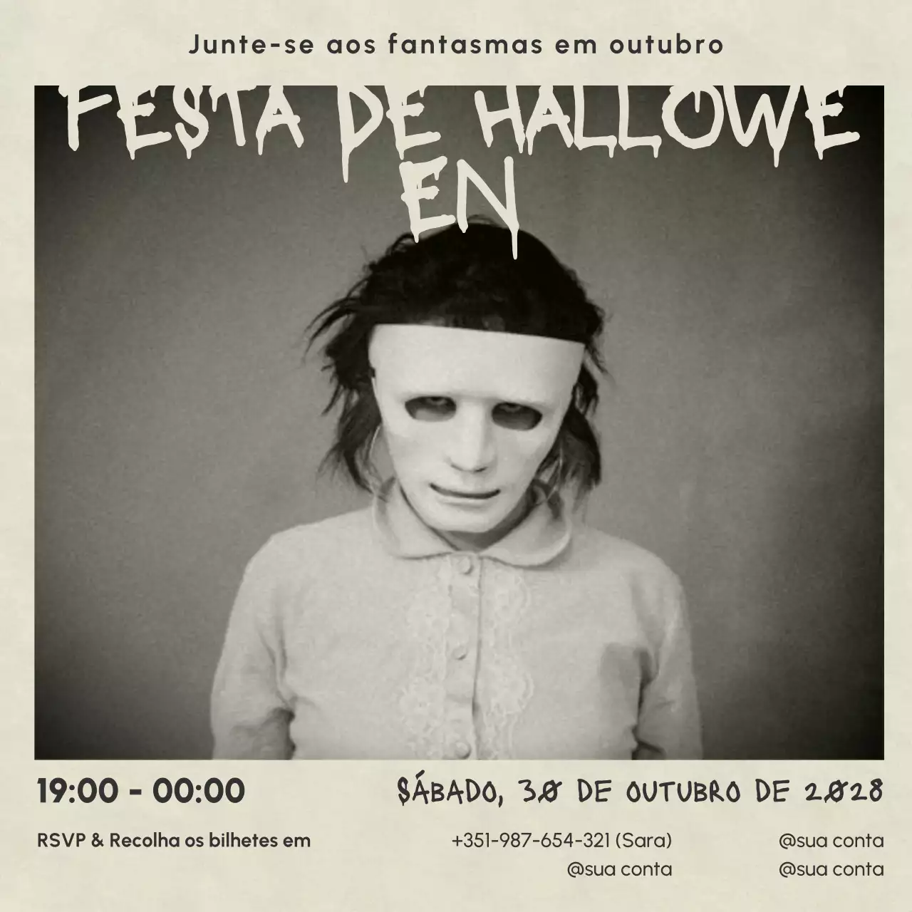 convite de Halloween retro preto