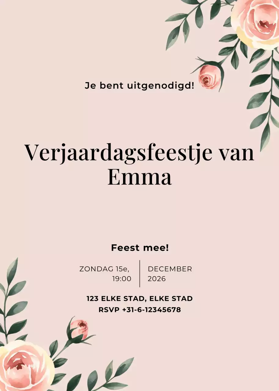 Beige groene bloemen verjaardagsuitnodiging