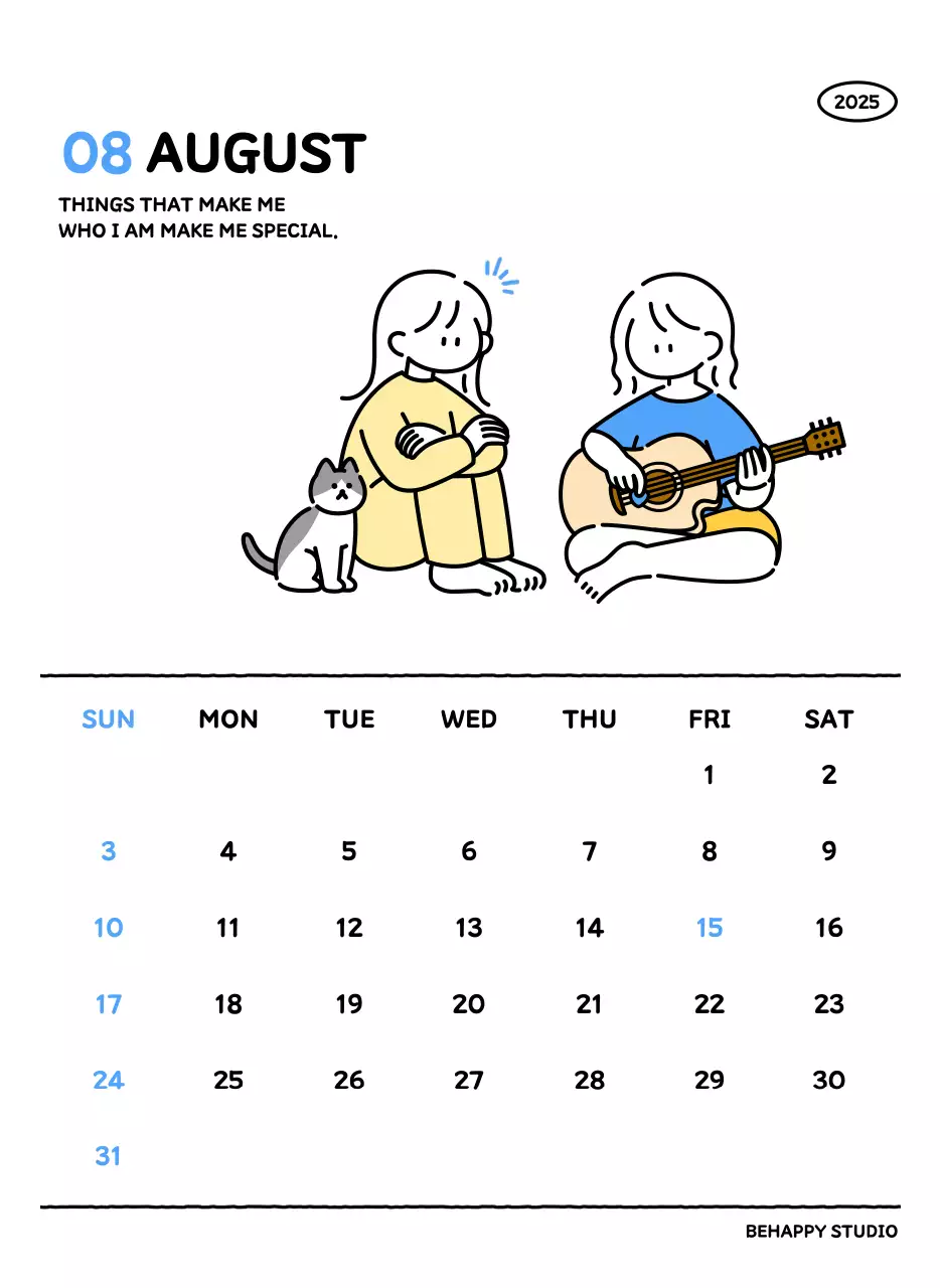 아기자기한 선 스타일의 일러스트 달력 캘린더