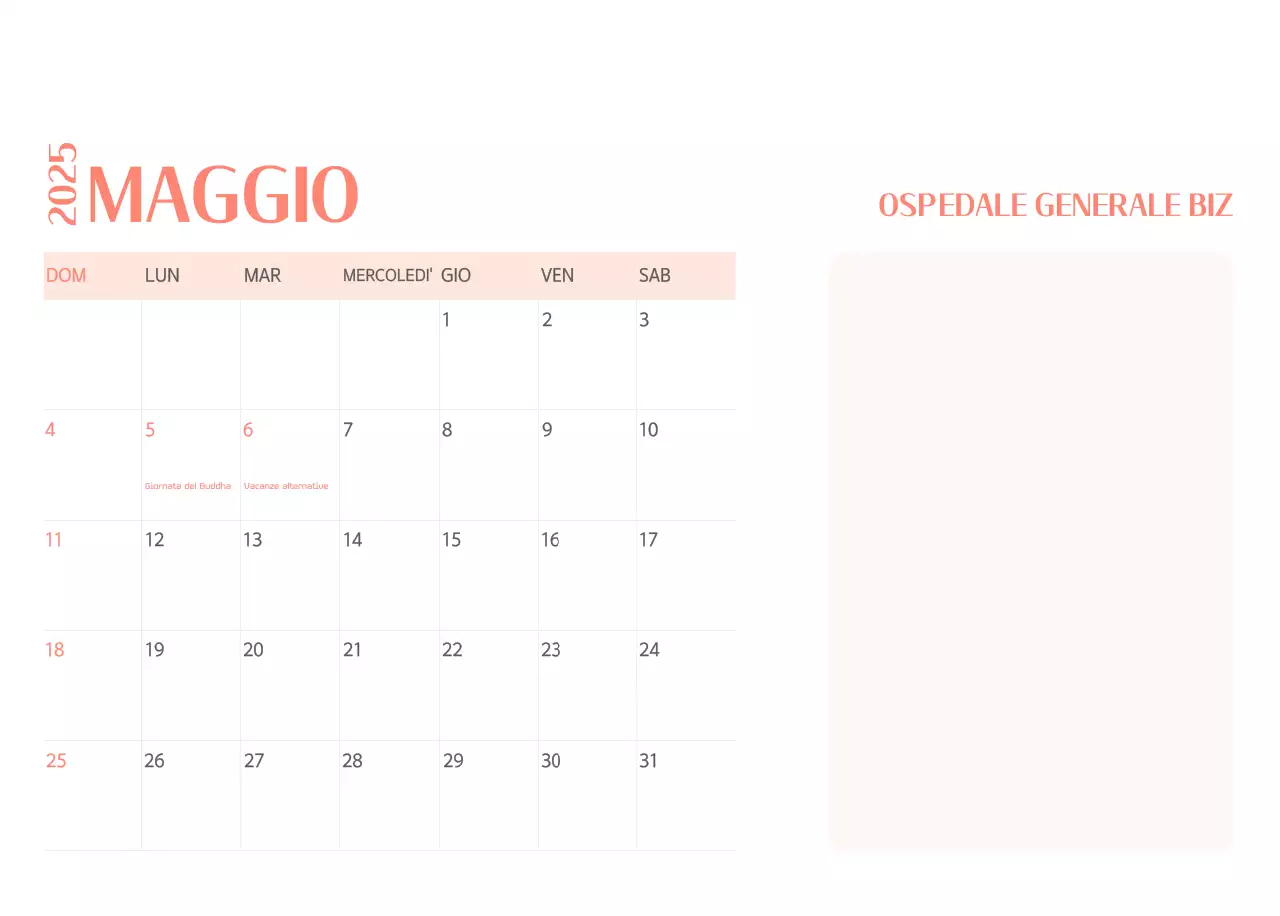 Calendario ospedaliero in cornice verde