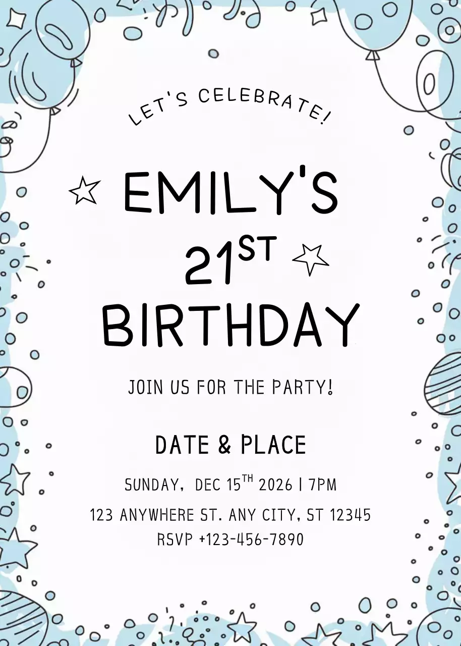 lời mời sinh nhật tối giản màu xanh