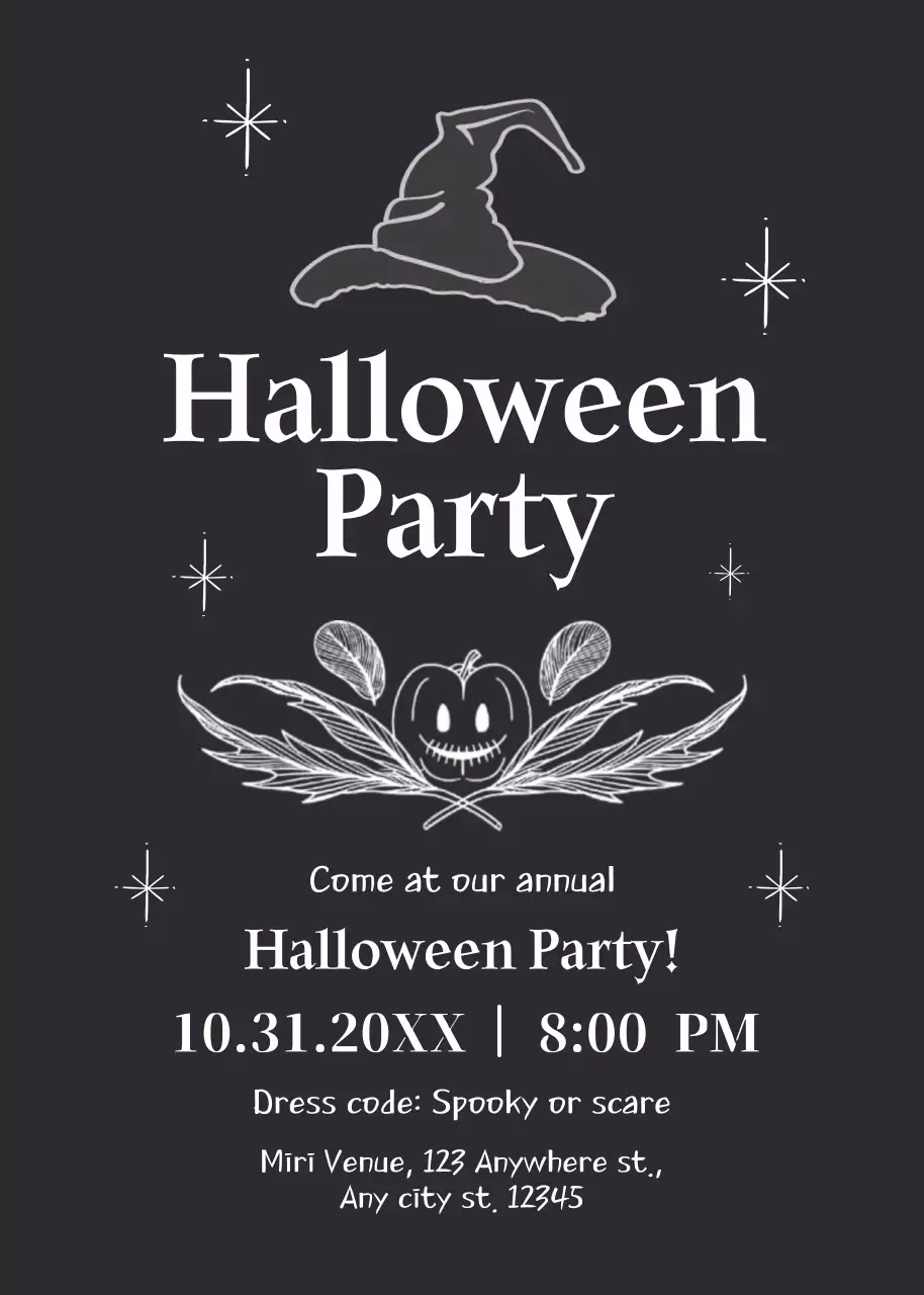 black white Halloween party invitation