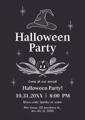 black white Halloween party invitation