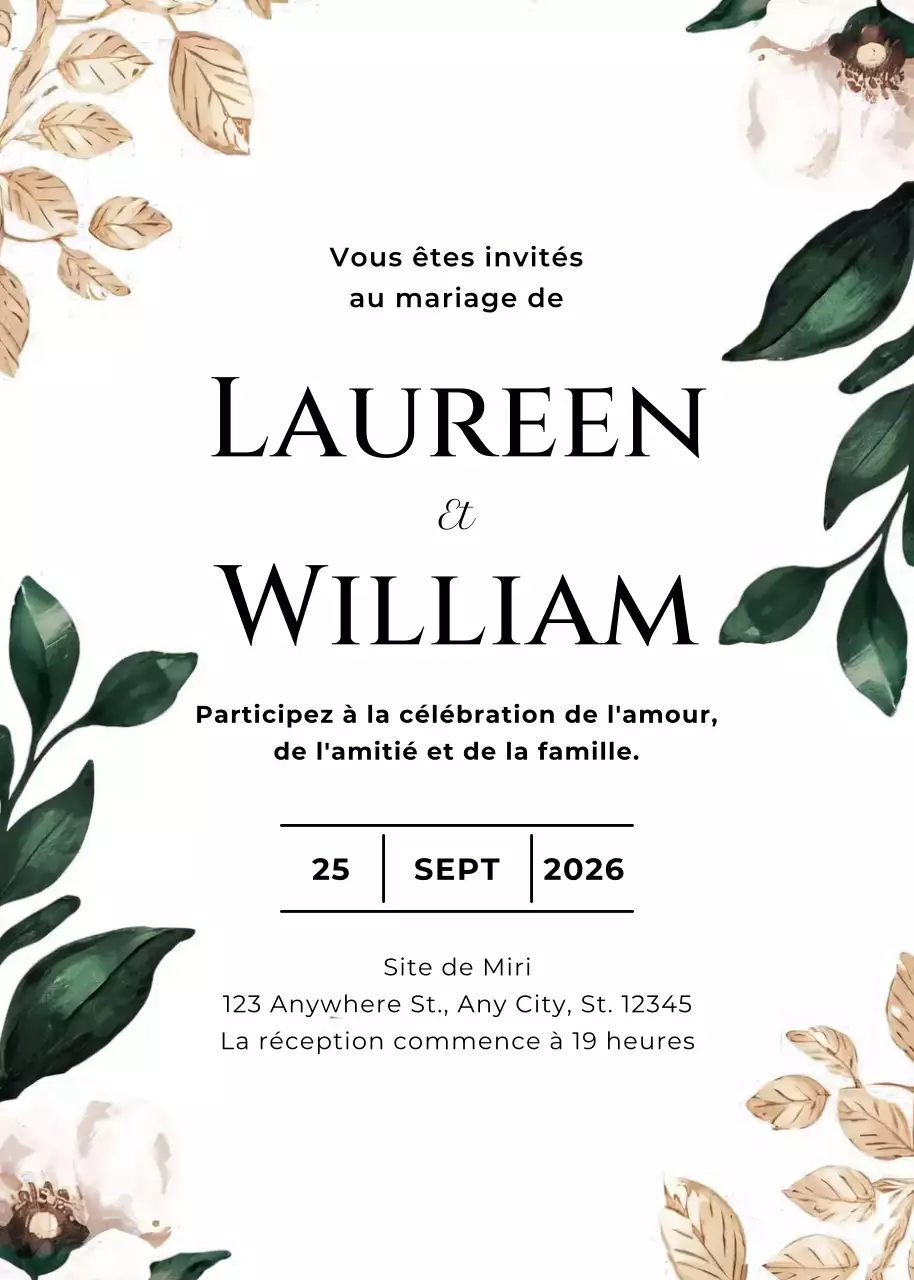 invitation de mariage à fleurs blanches