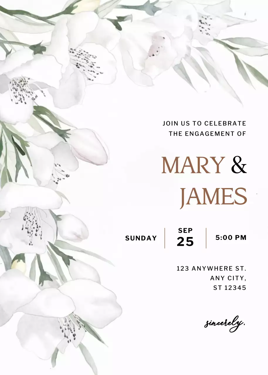 Thiệp mời đính hôn màu trắng thanh lịch