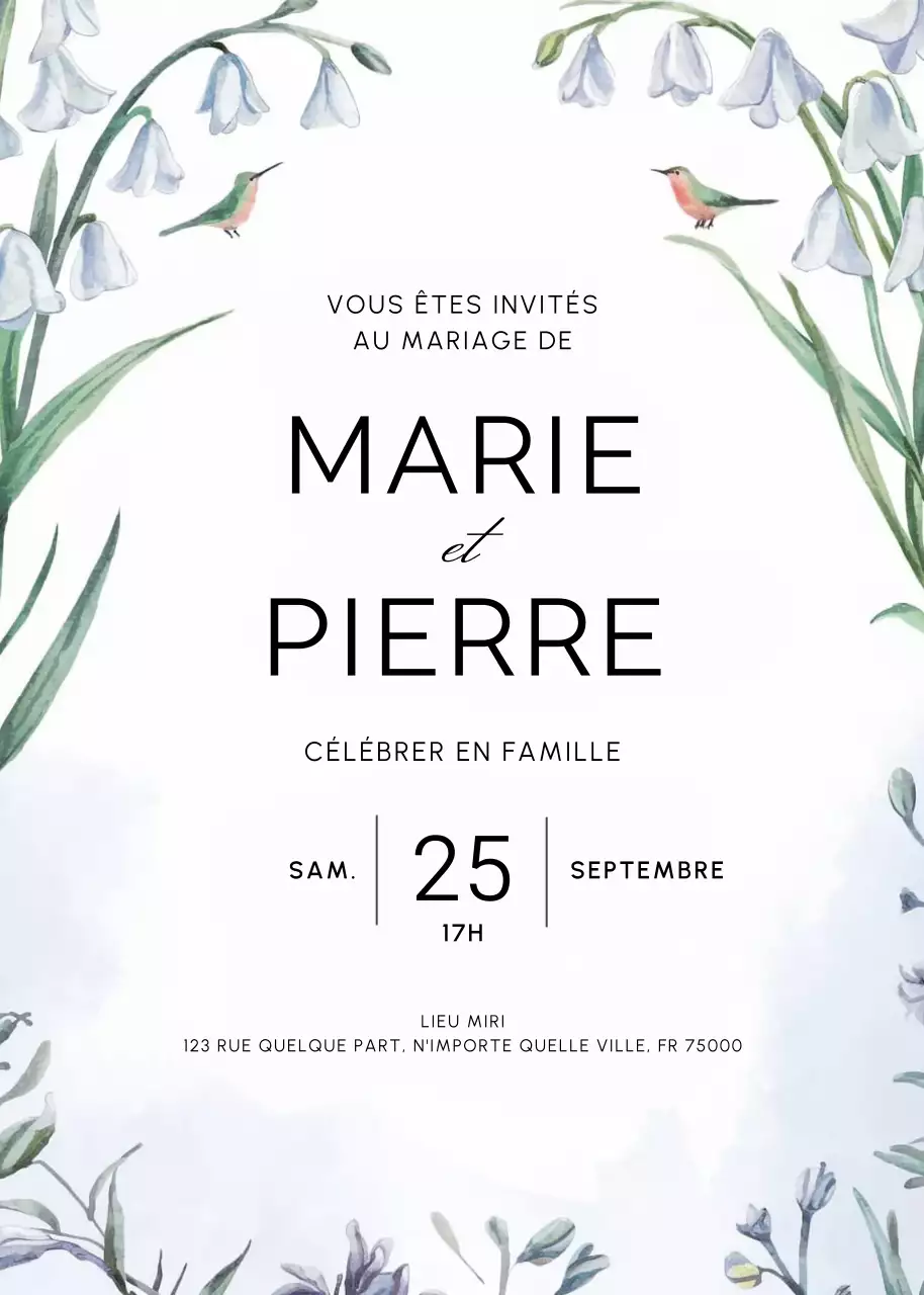 invitation de mariage élégante et blanche