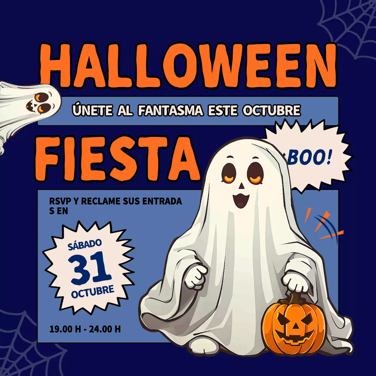 invitación retro naranja para Halloween