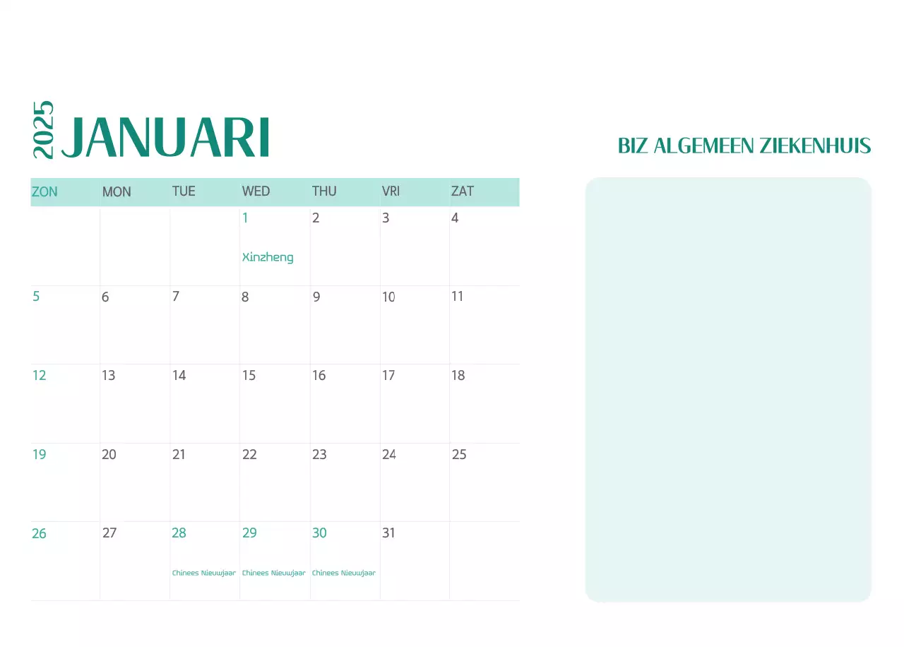Ziekenhuiskalender in groen fotolijstje