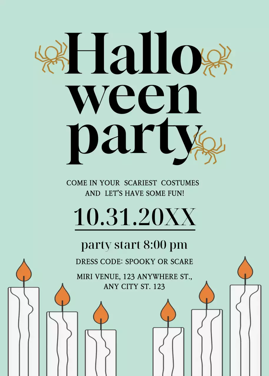 Mint black Halloween party invitation