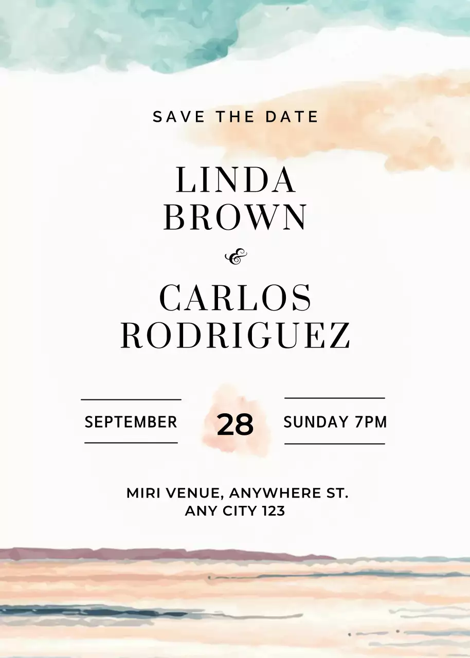 Orange blue wedding invitation elegant style