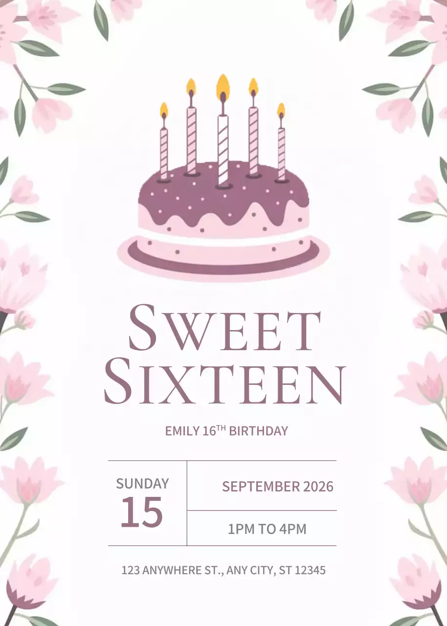 Pink Elegant Birthday Invitation